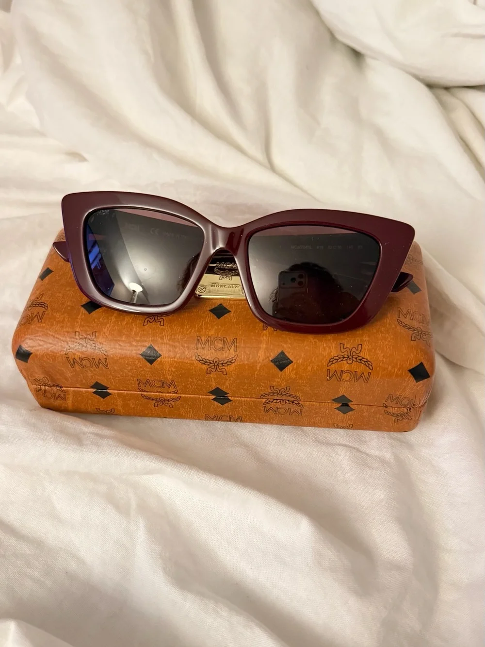 MCM MCM704SL 618 Sunglasses Women's Wine-Black Visetos/Red Lenses Cat Eye 52mm